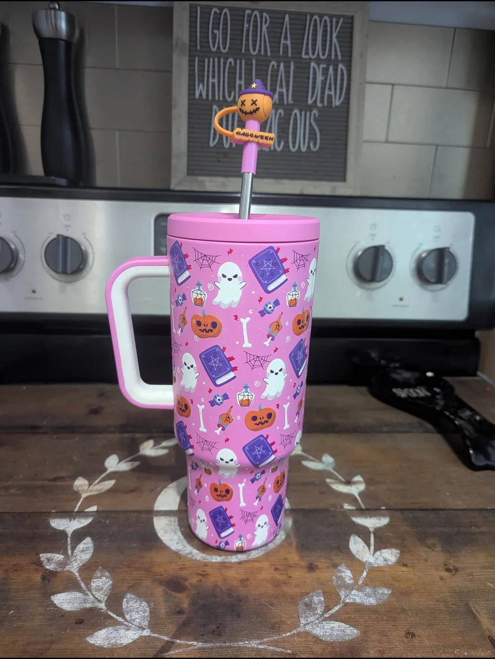 Pink Halloween Ghost Travel Mug with Handle